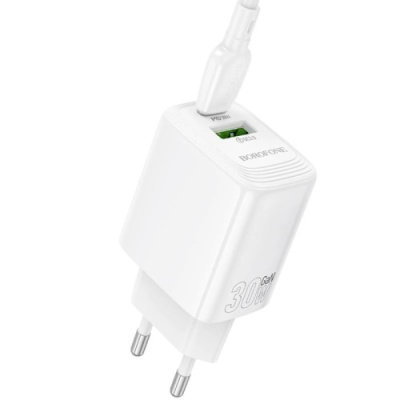 мережевий зарядний пристрій borofone bn29 1usb/18w/qc3.0 + 1type-c/30w/pd (білий) 