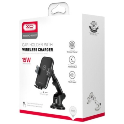 Автотримач XO WX-027 Wireless Charger 15W (Чорний)