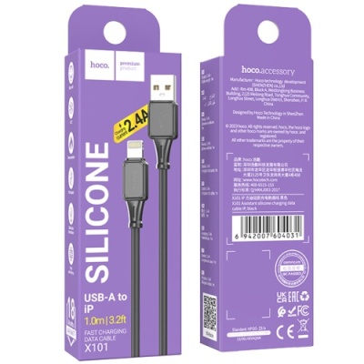 кабель hoco x101 silicone usb - lightning 2.4a/1m (чорний) 