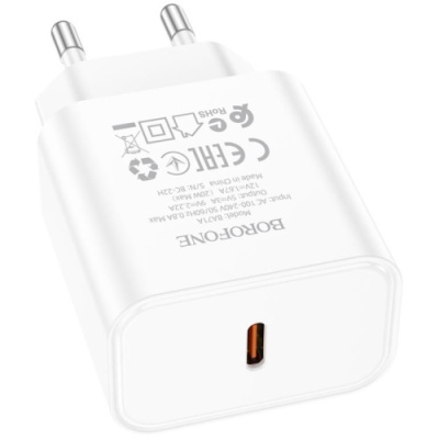 мережевий зарядний пристрій borofone ba71a power 1type-c/20w/pd (білий) 