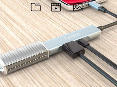 usb hub earldom et-hub11 lightning  to 2xusb 2.0 + usb-c (сірий) 