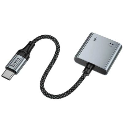 перехідник hoco upa34 type-c - type-c power + jack 3.5 (сірий) 
