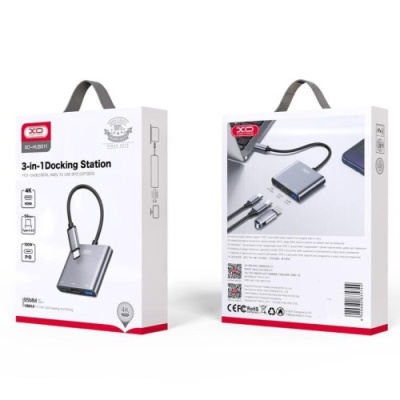 usb hub адаптер xo hub011 type-c pd / usb 3.0 / hdmi 3in1 (чорний) 