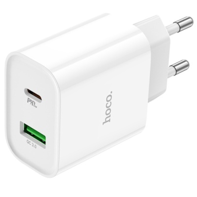 мережевий зарядний пристрій hoco c80a plus 1usb/18w/qc3.0 + 1type-c/20w/pd (білий) 