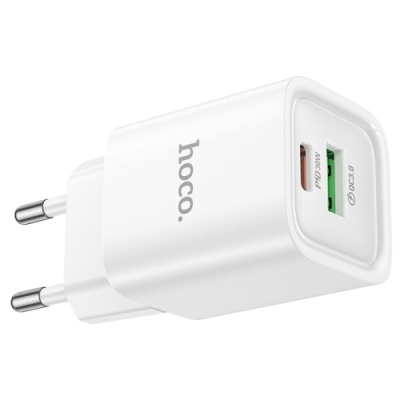 мережевий зарядний пристрій hoco c149a 1usb/18w/qc3.0 + 1type-c/30w/pd (бiлий) 