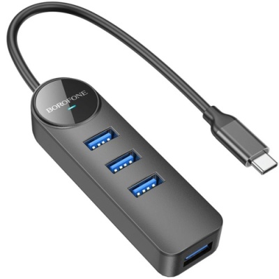 usb hub borofone dh5 4-in-1 (type-c to usb3.0*4) 0.2m (чорний) 