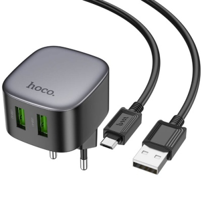 мережевий зарядний пристрій hoco cs34a 2usb/18w/qc3.0 + (usb - microusb) (чорний) 