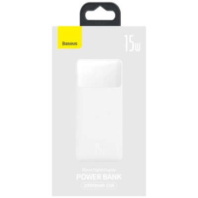 додаткова батарея power bank baseus bipow digital display 15w 20000mah overseas edition white (ppbd050102) 
