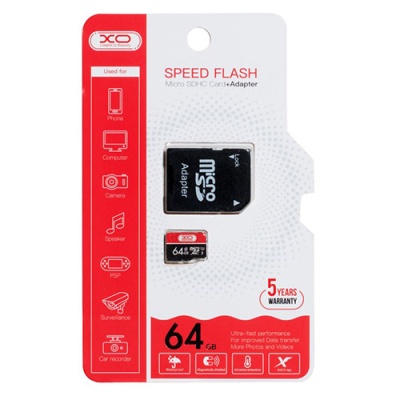 карта пам'яті xo microsdhc 64gb 10 class + sd адаптер (чорно-червоний) 