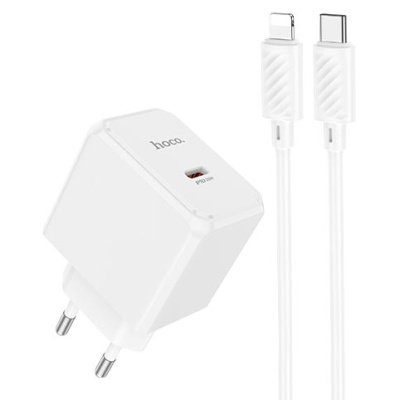 мережевий зарядний пристрій hoco cs13a 1type-c/20w/pd + (type-c - lightning) (бiлий) 