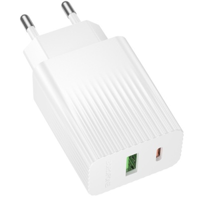 мережевий зарядний пристрій borofone bas74a 1usb/18w/qc3.0 + 1type-c/20w/pd (білий) 