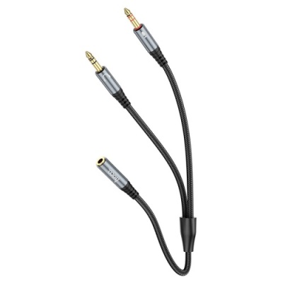 кабель aux hoco splitter upa21 2-in-1 3.5 female to 2 male 0.25m (сiрий) 