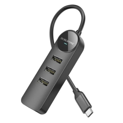 usb hub borofone dh5 4-in-1 (type-c to usb3.0+usb2.0*3) 0.2m (чорний) 