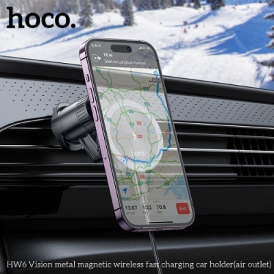 Автотримач Hoco HW6 з безпровідним зарядним пристроєм (Сірий)