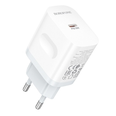 мережевий зарядний пристрій borofone ba99a 1type-c/20w/pd + (type-c - lightning) (білий) 