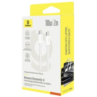 кабель baseus dynamic 4 fast charging type-c - type-c 100w/2m (p10381400211-01) (white) 