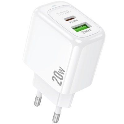 мережевий зарядний пристрій hoco cs54a 1usb/18w/qc3.0 + 1type-c/20w/pd (білий) 