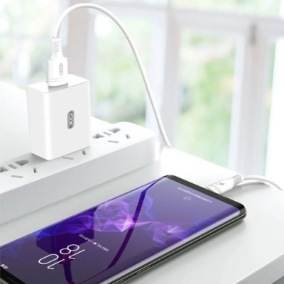 мережевий зарядний пристрій xo l36 1usb/18w/qc3.0 + (usb - microusb) (бiлий) 