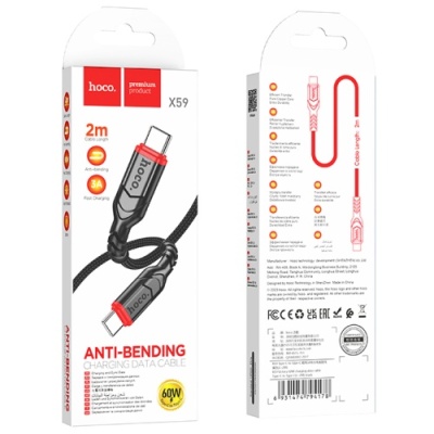 кабель hoco x59 victory type-c - type-c pd60w/3.0a/2m (чорний) 