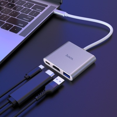 перехідник hoco hb14 type-c to usb3.0+hdmi+pd (сталевий) 