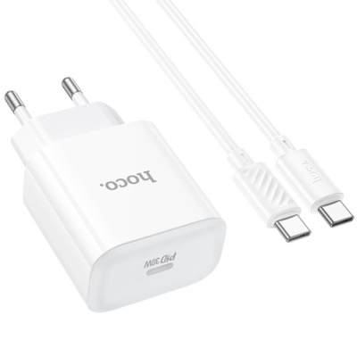 мережевий зарядний пристрій hoco c76a pro 1type-c/30w/qc3.0/pd + (type-c - type-c) (білий) 