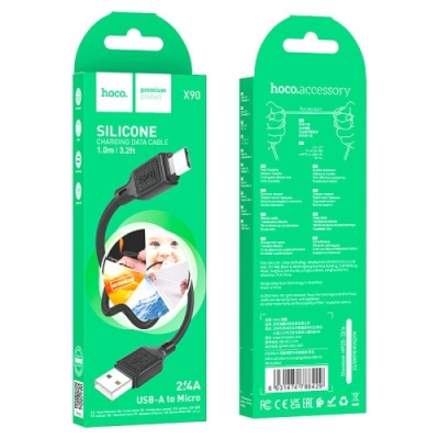 кабель hoco x90 cool silicone usb - microusb 2.4a/1m (чорний) 