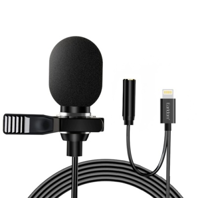 мікрофон петличний дротовий earldom et-e40 lightning + aux connector/2m (чорний) 