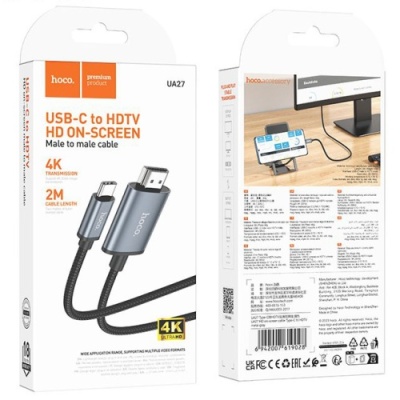 кабель hoco ua27 type-c - hd tv 2m metal gray 