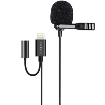 мікрофон петличний дротовий earldom et-e40 lightning + aux connector/2m (чорний) 