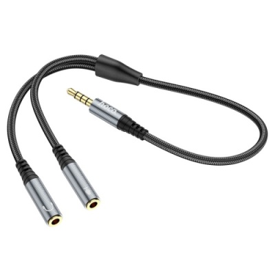 кабель aux hoco splitter upa21 2-in-1 3.5 male to 2 female 0.25m (сiрий) 
