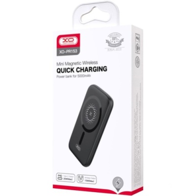 додаткова батарея power bank xo pr153 pd20w magnetic wireless 15w type-c 5000mah (чорний) 