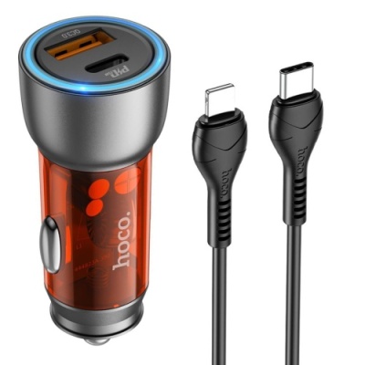 Автомобільний Зарядний Пристрій Hoco NZ8 Sprinter 43W PD25W+QC3.0 (Type-C to Lightning) (Помаранчевий)