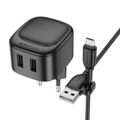 мережевий зарядний пристрій borofone bas21a special 2usb/10.5w/2a + (usb - microusb) (чорний) 