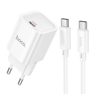 мережевий зарядний пристрій hoco c148a 1type-c/30w/pd + (type-c - type-c) (бiлий) 