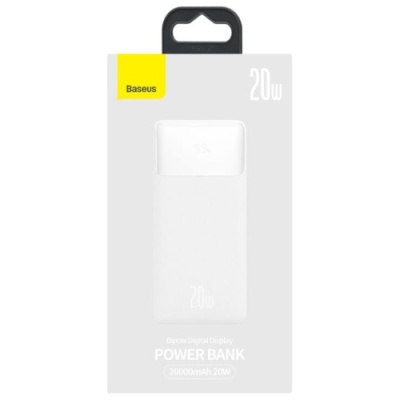 додаткова батарея power bank baseus bipow digital display 20w 20000mah white (ppbd050302) 