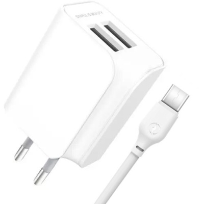 мережевий зарядний пристрій xo l35d 2usb/2.1a + (usb - type-c) (бiлий) 