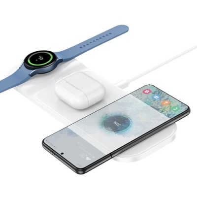 безпровідний зарядний пристрій hoco cq6 (phone+sam watch+airpods) 3in1 (білий) 