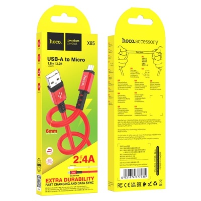 кабель hoco x85 strength usb - microusb 2.4a/1m (червоний) 