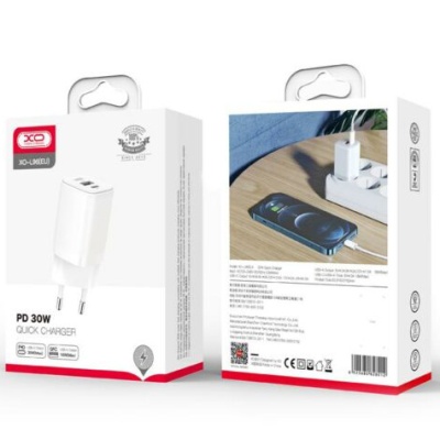 мережевий зарядний пристрій xo l96 1usb/18w/qc3.0 + 1type-c/30w/pd (бiлий) 