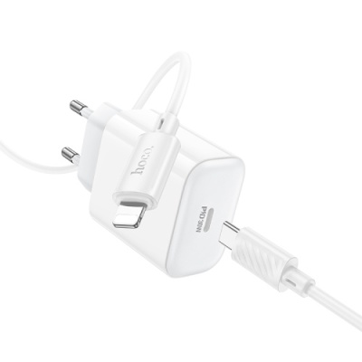мережевий зарядний пристрій hoco c76a pro 1type-c/30w/qc3.0/pd + (type-c - lightning) (білий) 