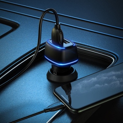 Автомобільний Зарядний Пристрій Borofone BZ14 2USB/2.4A + (USB - Lightning) (Чорний)