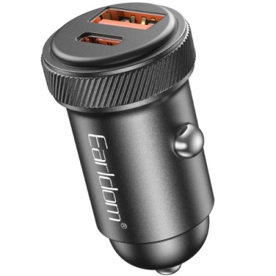 Автомобільний зарядний пристрій Earldom ES-CC41 Aluminium 30W 1USB/QC3.0 + 1Type-C/PD (Чорний)