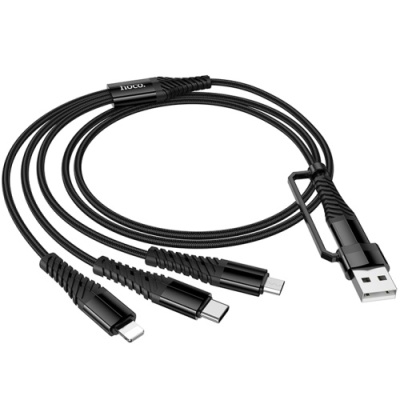 кабель hoco x123 3in1 usb/type-c - lightning + microusb + type-c 1м (чорний) 