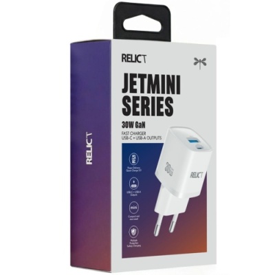 мережевий зарядний пристрій relict jetmini gan 30w/1 usb-c + 1 usb-a (rcjmgn30-c1a1w) white 