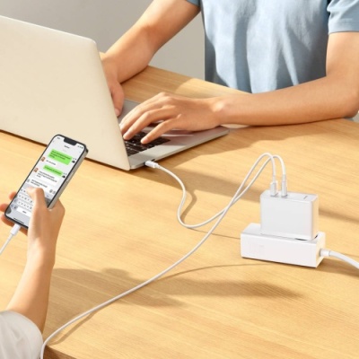 мережевий зарядний пристрій baseus gan5 fast charger (ccgp090202) 1usb/60w/qc4.0 + 1type-c/100w/pd + (type-c - type-c) (білий) 