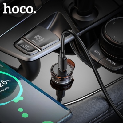 Автомобільний Зарядний Пристрій Hoco NZ16 PD30W (1Type-C) + (Type-C - Type-C) (сірий)