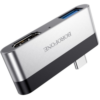 перехідник borofone dh2 type-c to hdmi+usb3.0 adapter (сталево-чорний) 