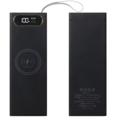 корпус multi-powerbank l20, під елементи 18650 до 20 шт, 22.5+15w, з бездротовою зарядкою та ліхтарем, чорний 
