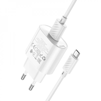 мережевий зарядний пристрій hoco c109a fighter 1usb/18w/qc3.0 + (usb - microusb) (білий) 