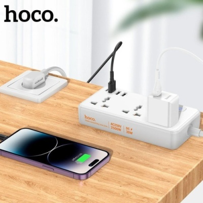 мережевий подовжувач hoco ac8a pd30w/qc18w/1c3a 1.5m (білий) 